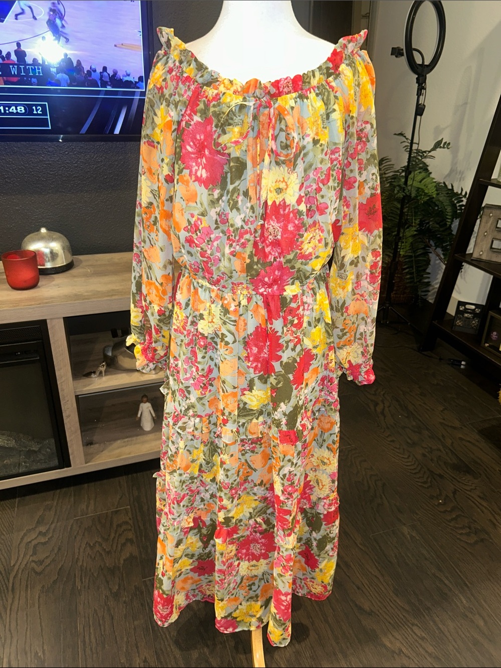 LC Lauren Conrad Floral Off-Shoulder Top in Red, Yellow and Green